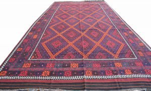 9'4x18'3 ft Big Soft Well-made Afghan Maimana Rug Kitchen Office, Carpet Flat Woven Kilim Rug Handwoven Flat woven Kilim Rug