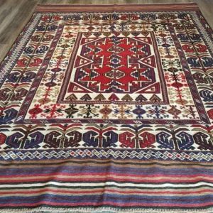 6'4X8'11 Ft Barjasta Afghan kilim rug,Bidsize tribal Kilim rug, nomadic Afghan Tribal mushwani kilim rug, 100% wool nomadic kilim rug