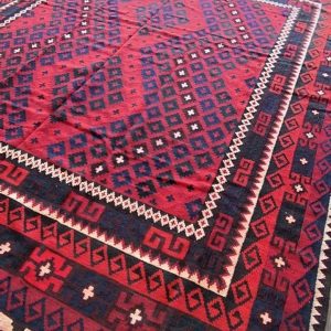 9X10 Ft Stunning Vintage Afghan Ghulmori Red Kilim Rug with Beautiful colors Geometric Design Handwoven Flat woven Big Size Kilim Rug