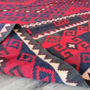 9X10 Ft Stunning Vintage Afghan Ghulmori Red Kilim Rug with Beautiful colors Geometric Design Handwoven Flat woven Big Size Kilim Rug