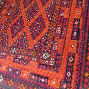 9'3X14'8 Ft Stunning Vintage Afghan Ghulmori Red Kilim Rug with Beautiful colors Geometric Design Handwoven Flat woven Big Size Kilim Rug