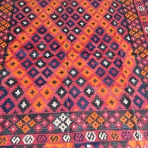 9'3X14'8 Ft Stunning Vintage Afghan Ghulmori Red Kilim Rug with Beautiful colors Geometric Design Handwoven Flat woven Big Size Kilim Rug