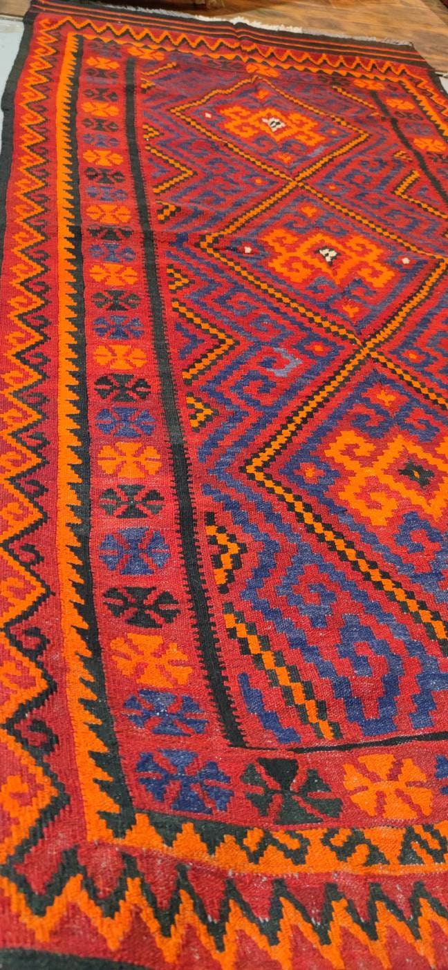 Vintage Afghan woollen kilim rug, eco-friendly, reading rug, been ourain rug, berber carpet, rustic home decor, rug runner, carpet bag purse