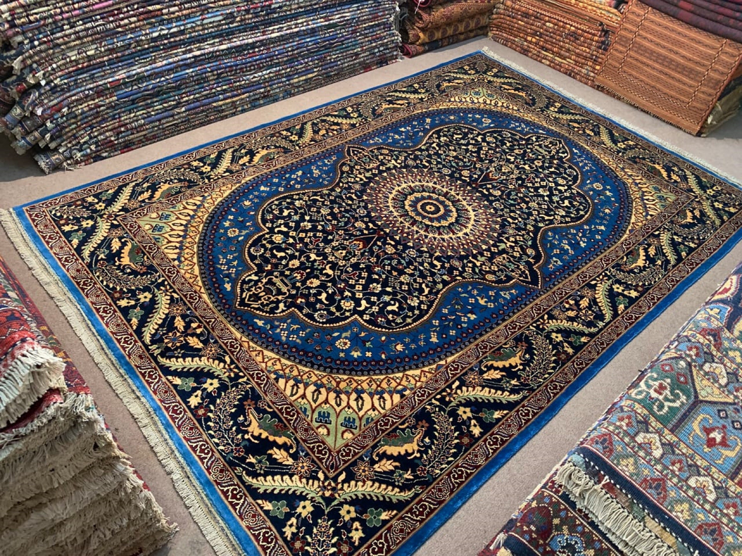 Stunning Persian design made with High-quality of Afghan Ghazni wool, large room sized rug oriental style low pile Rug Area Rug, Blue Rug