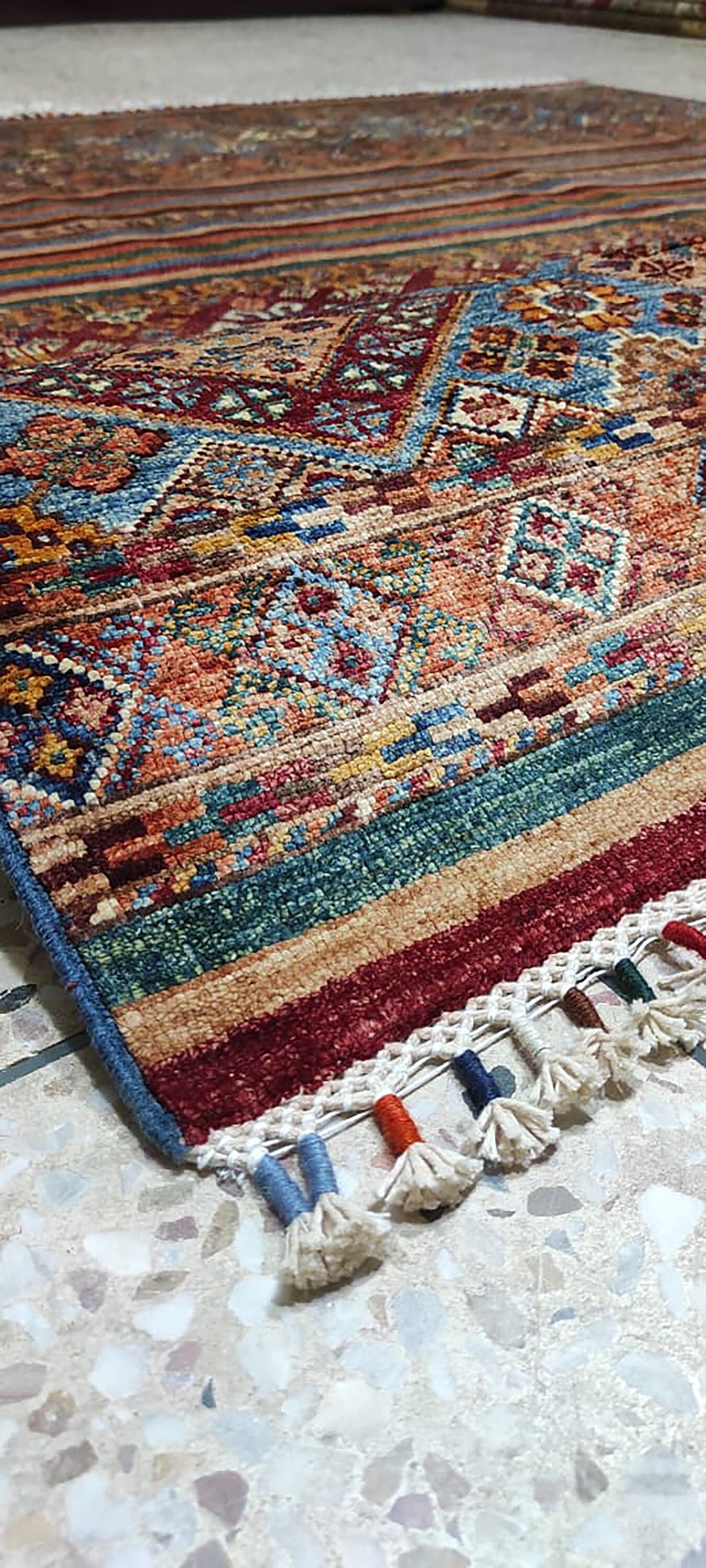 5x7 afghan area rug, carpet bag purse, hooked rugs large, tribal rug, sumak rug, antique distressed, persian rug, nursery decor, chindi rug