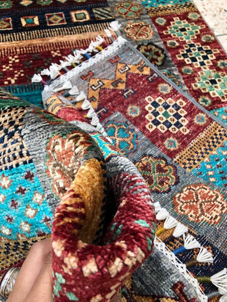Runner mamluk rug, hand made rug, chindi rug, wedding decor, yoga rug, | Natural Dyes and Wool | Bedroom Rug | Rugs for Living Room