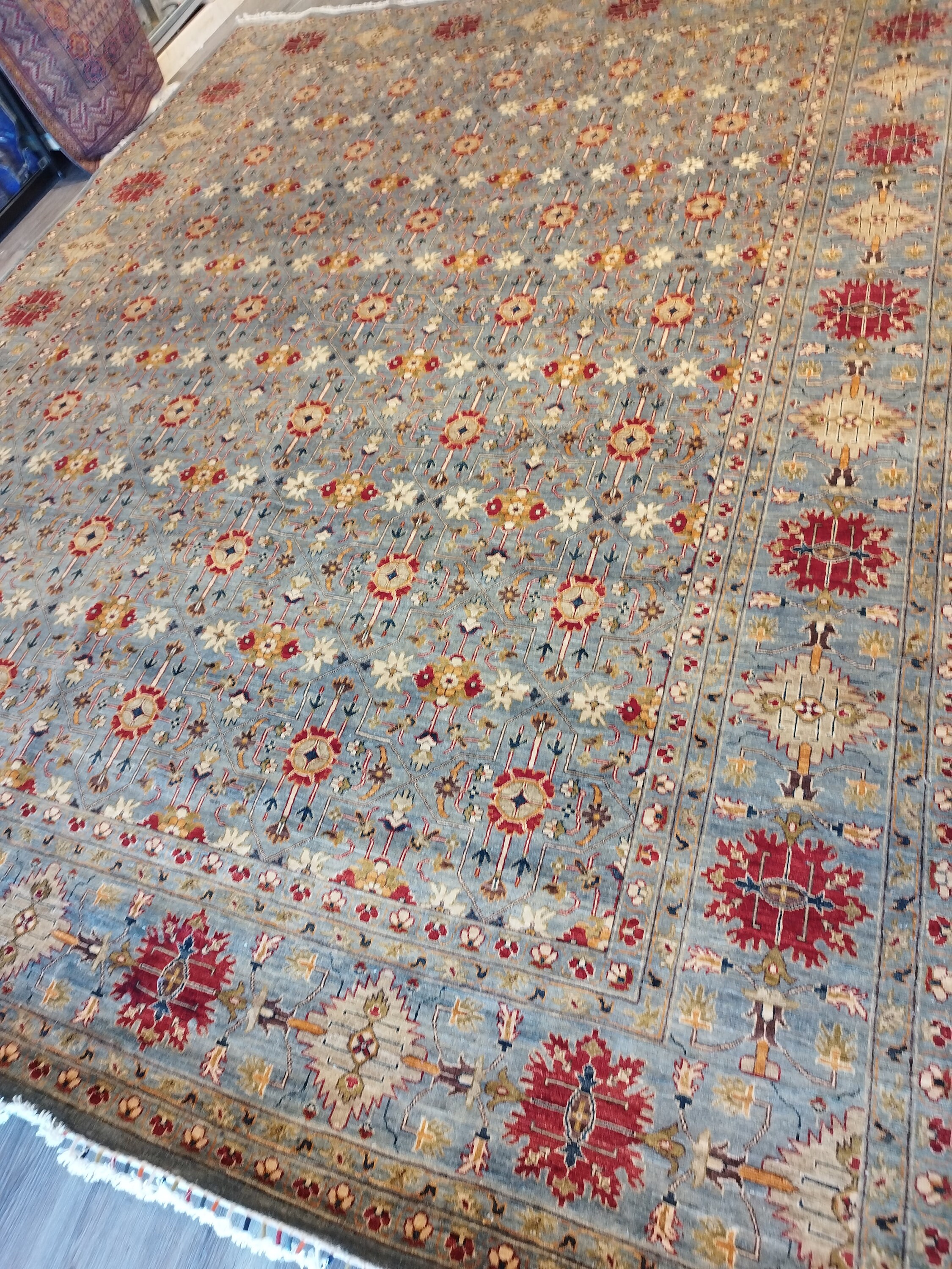 10x13 Beige Chobi Afghan run made in Afghanistan. Extremely high quality wool with a persian design. 100% Handmade Era Carpet