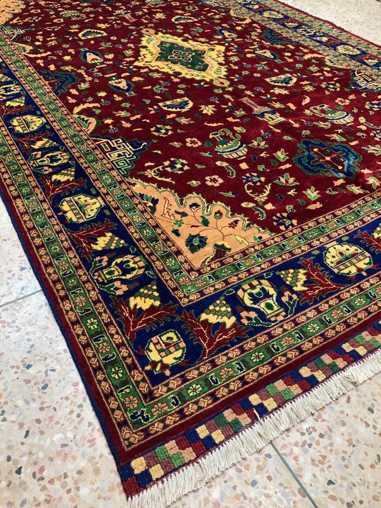7x10 Feet Red Area Kazak Afghan Handmade Rug, Turkish Designed Carpet