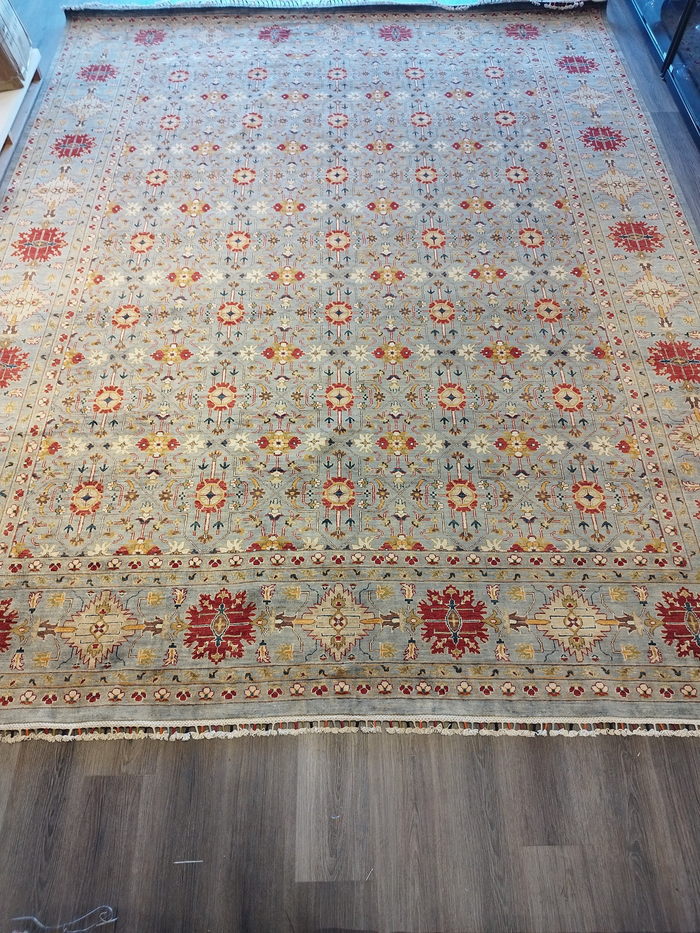 10x13 Beige Chobi Afghan run made in Afghanistan. Extremely high quality wool with a persian design. 100% Handmade Era Carpet