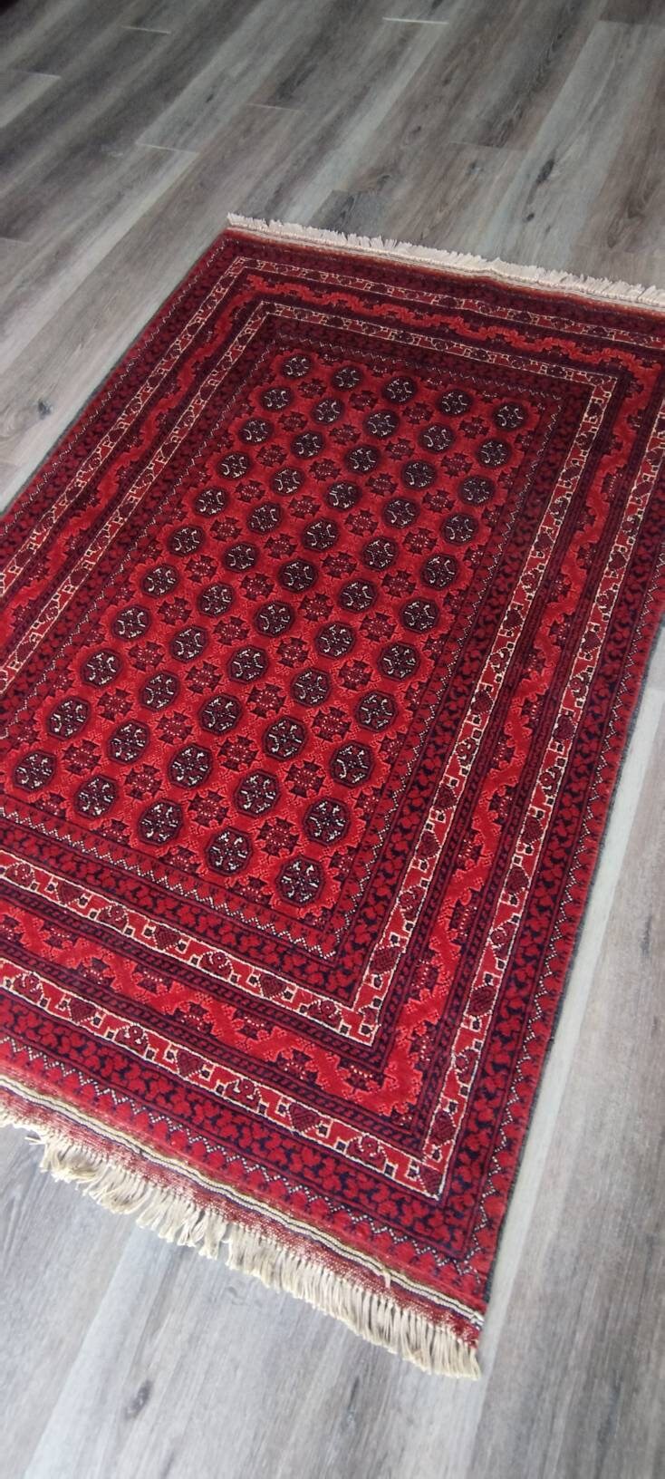 3x5 Red Bokhara Rug, Soft Turkmen Area Rugs Living Room Bedroom Entryway Luxury Kitchen kids room Geometric Handmade rug, Persian rug Afghan