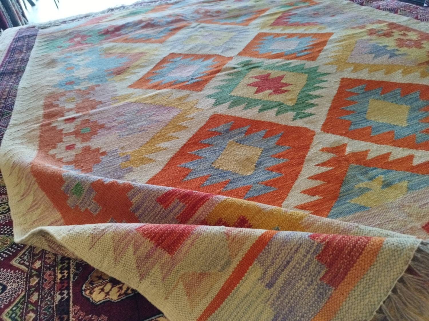 Colorful kilimrug, Afghan handmade kilim 100% Wool, Flat weave rug, Geometric kilim rug, kitchen rug, bedroom rug, living room rug, décor