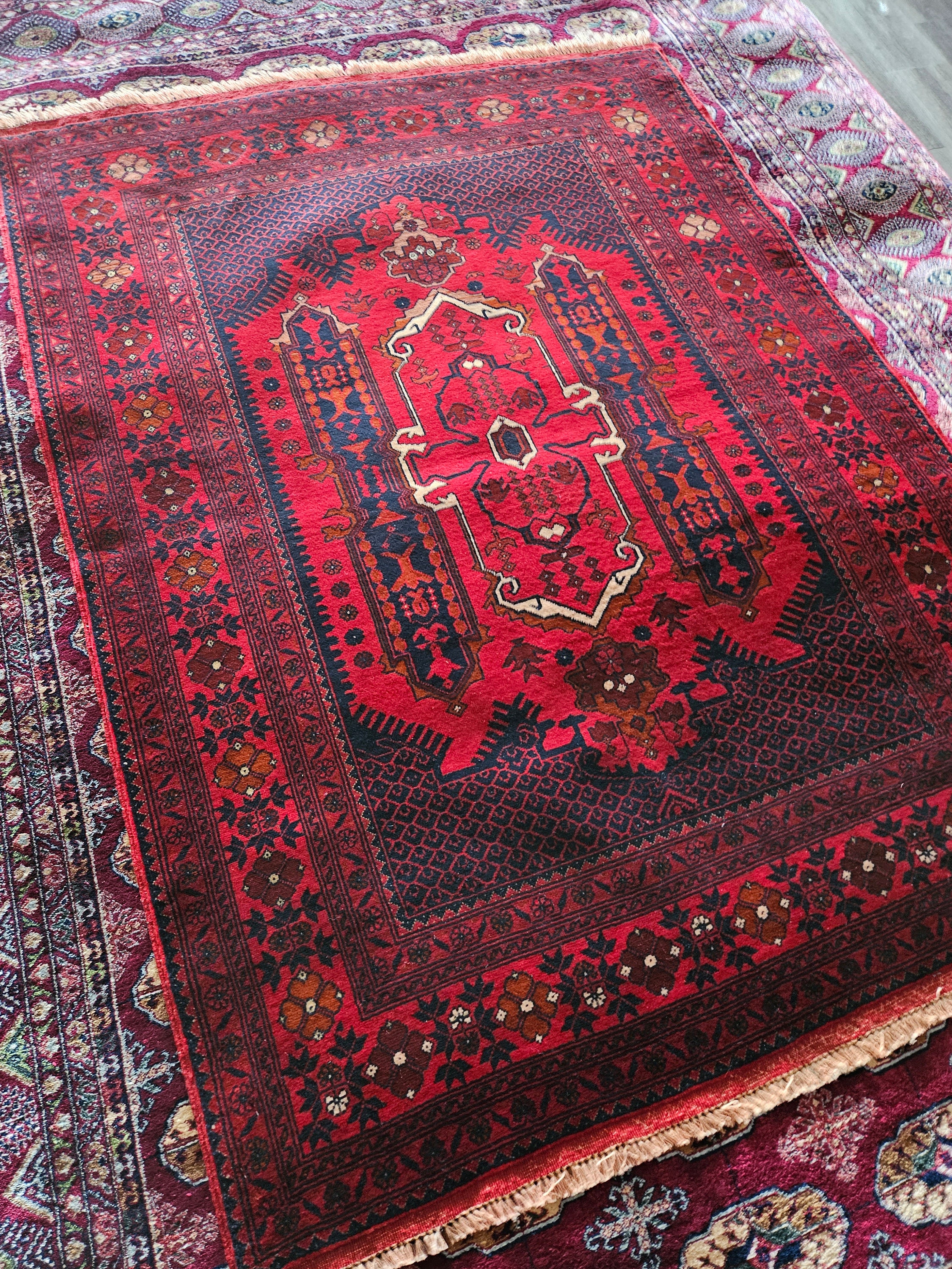 Small Afghan Rug, 3x5 Feet Red Carpet