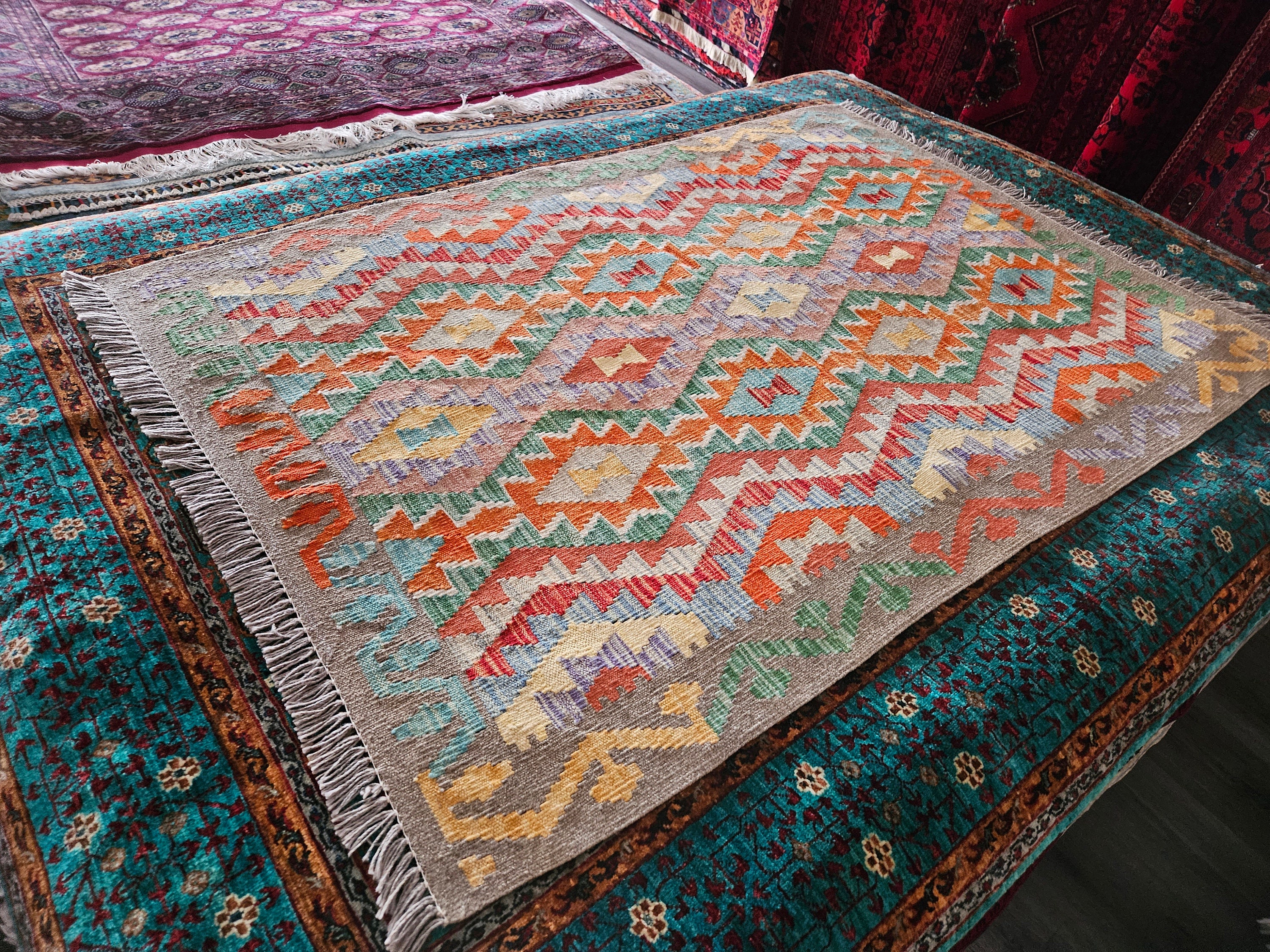 3x5 Kilim rug Afghan Wool Kilim, Runner Carpet