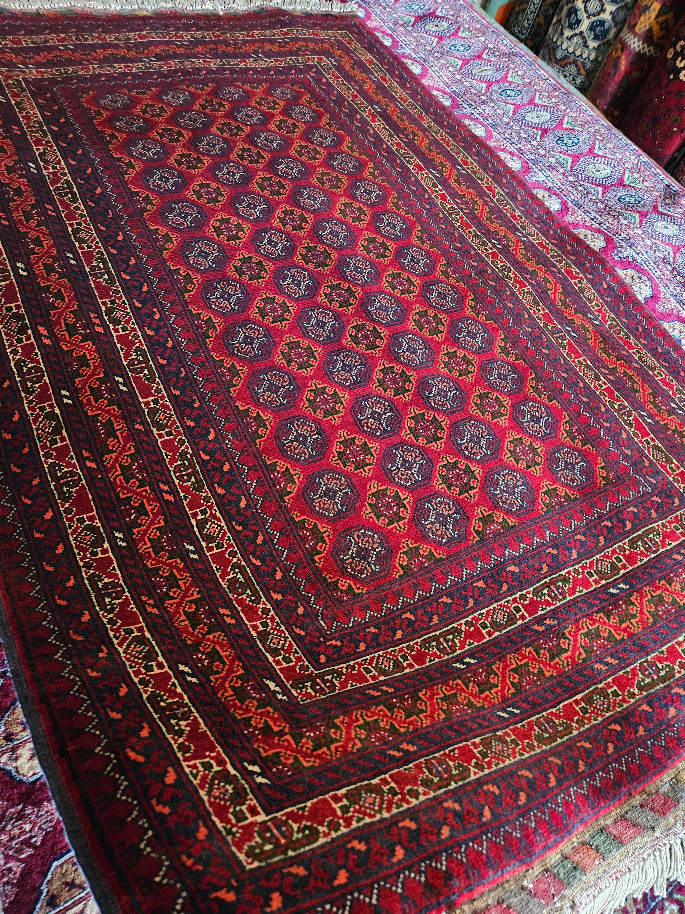 Red Bokhara Rug, Soft Turkmen Area Rugs Living Room 3x5 Feet rug