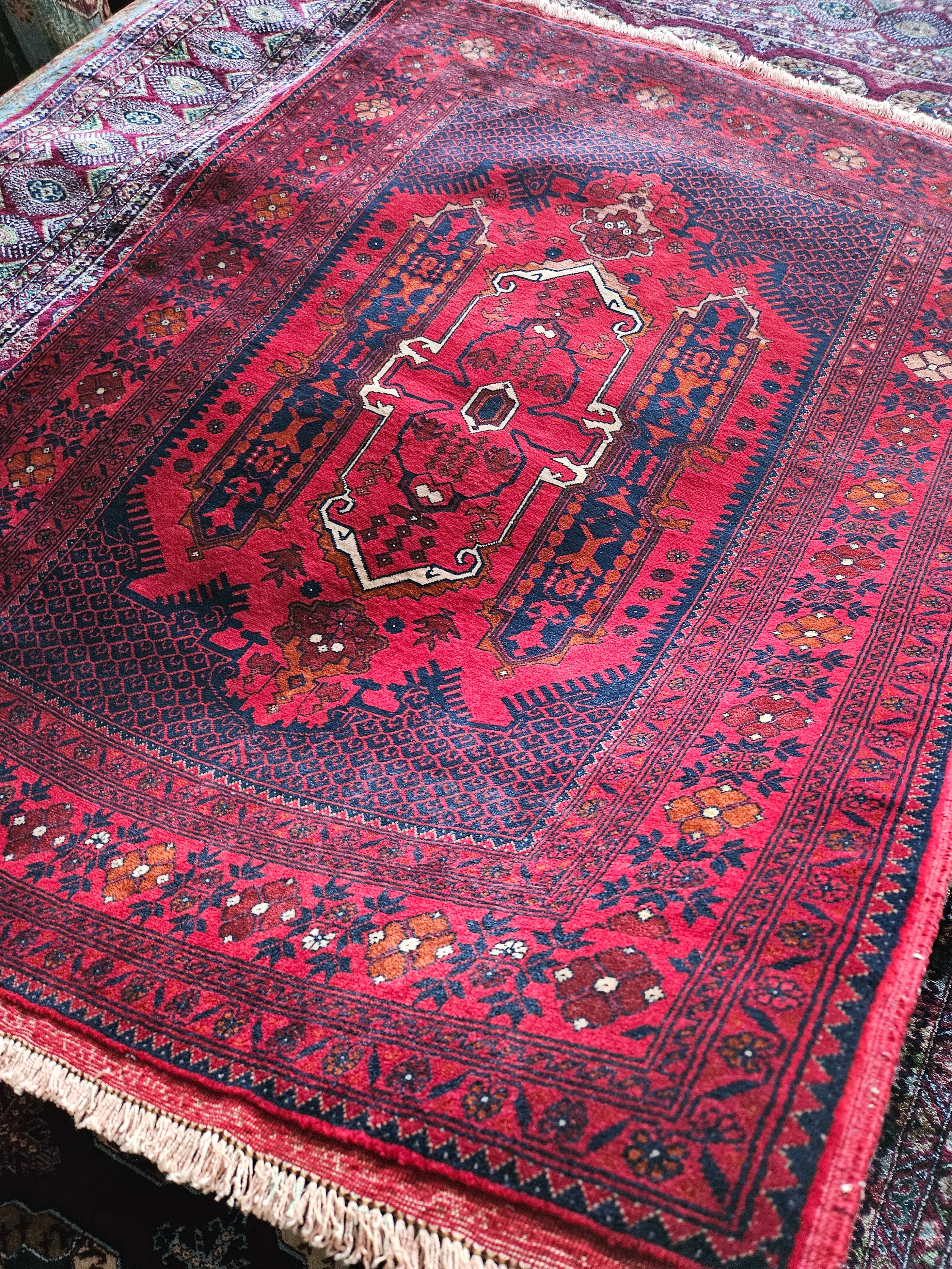Small Afghan Rug, 3x5 Feet Red Carpet