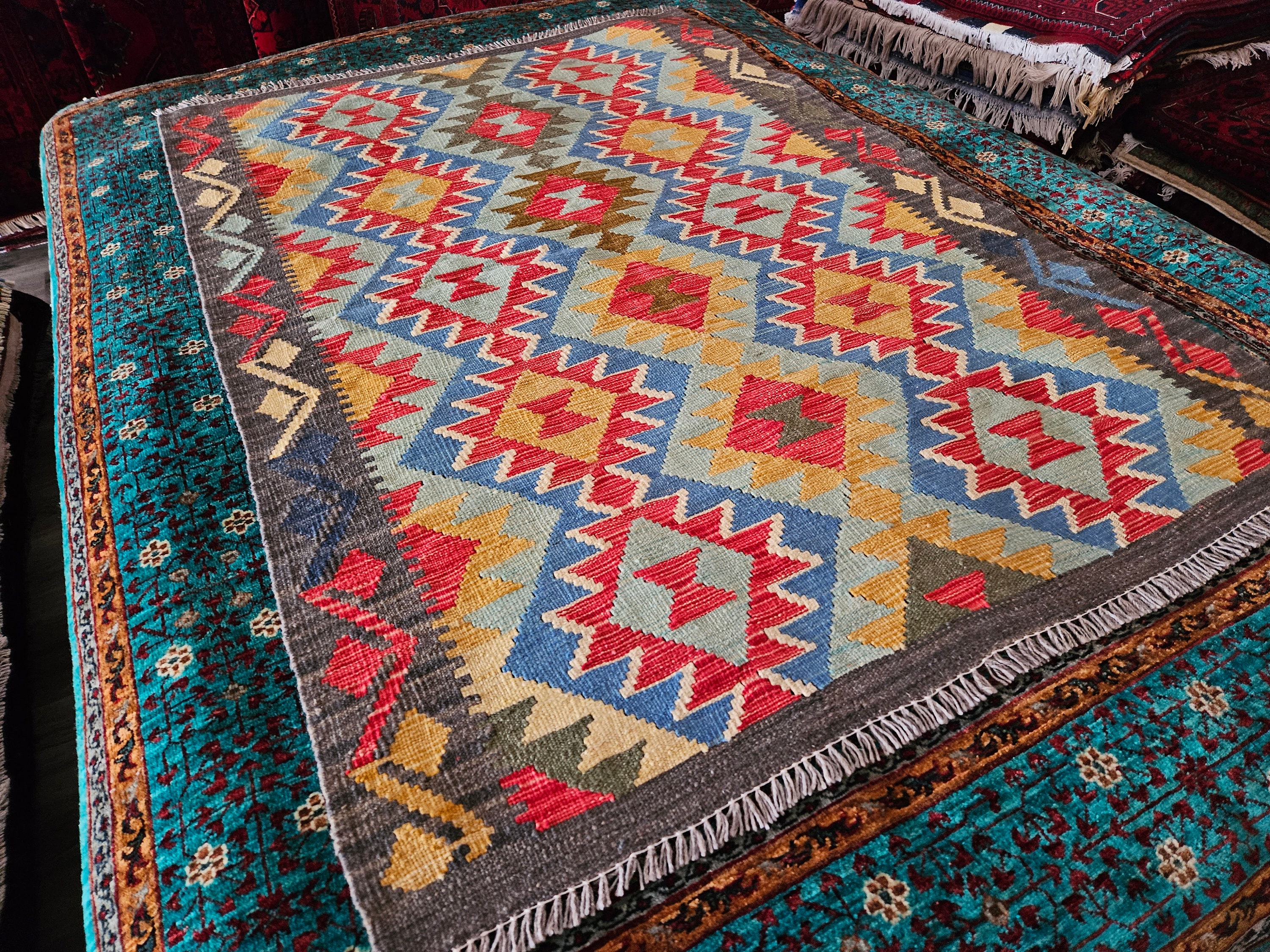 3x5 Kilim rug Afghan Wool Kilim, anniversary