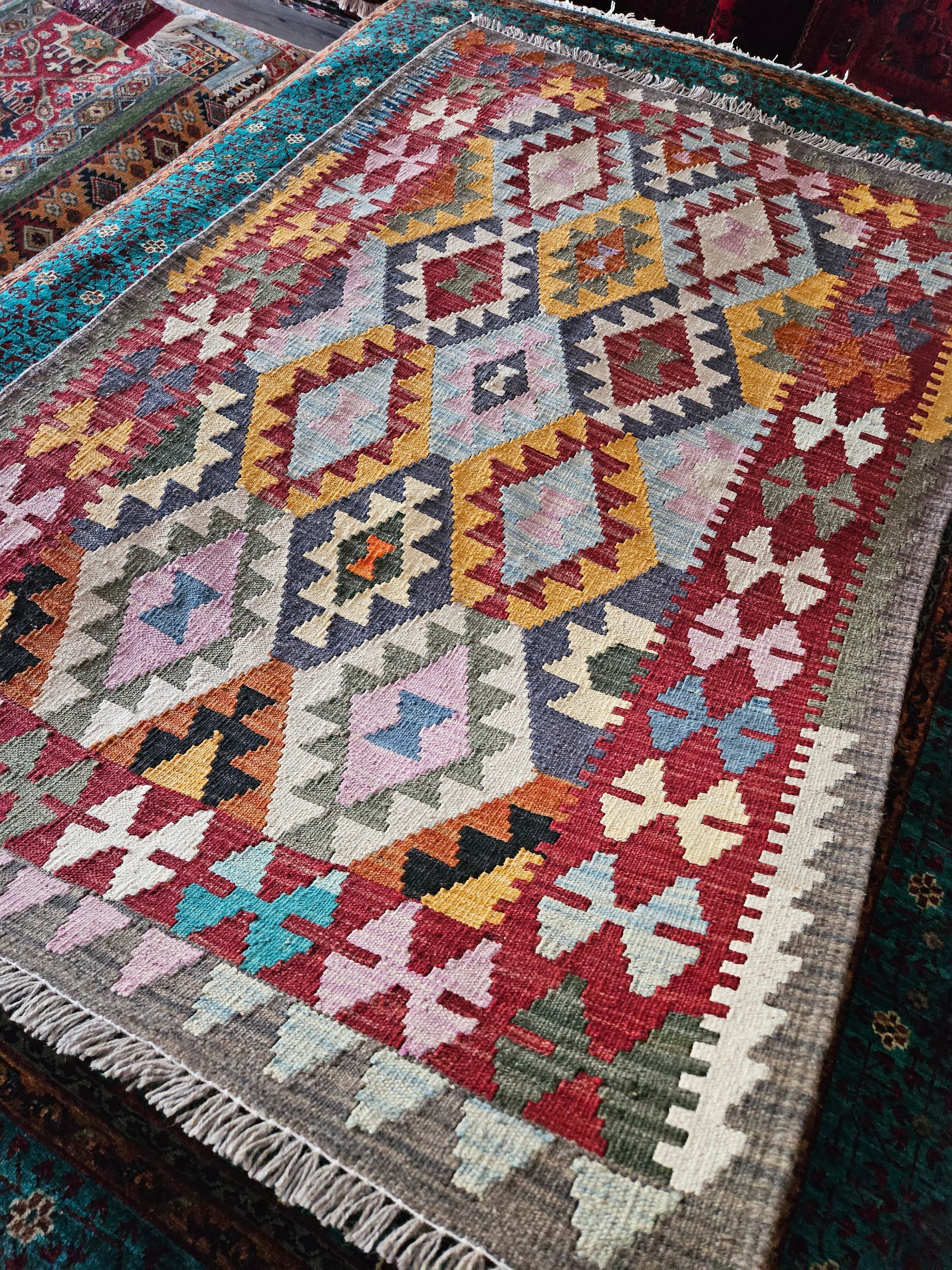 3x5 Kilim rug Afghan Wool Kilim Antique Soft Red Carpet