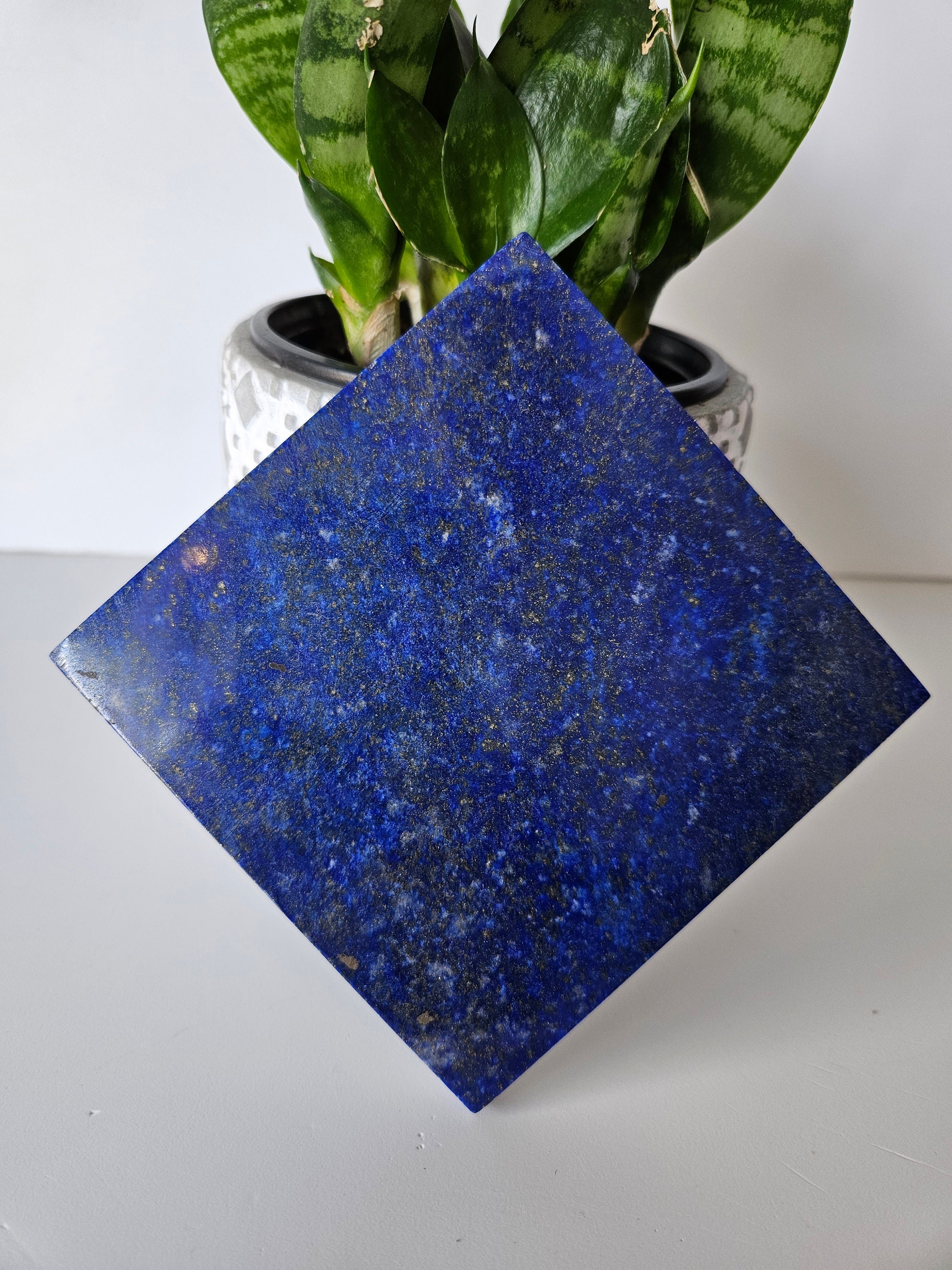 10x10 cm Stone Sided Tile | A+++ Lapis Lazuli, Desk Accessories, Pyrite slab, Femininity, Metaphysical stone, Crystal Gifts, Grounding