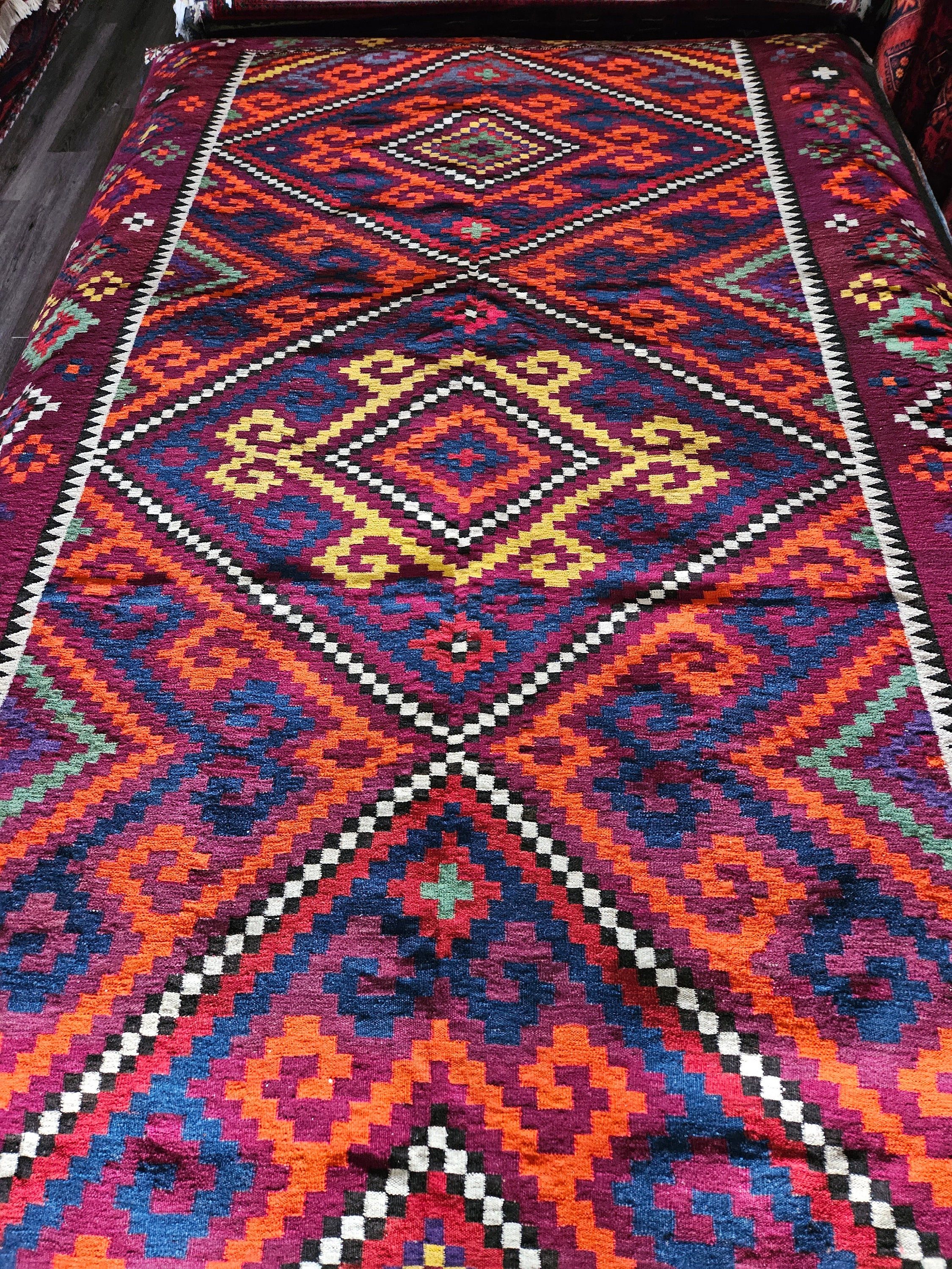 7X13'10 Ft Afghan Kilim Dari, Vintage Carpet
