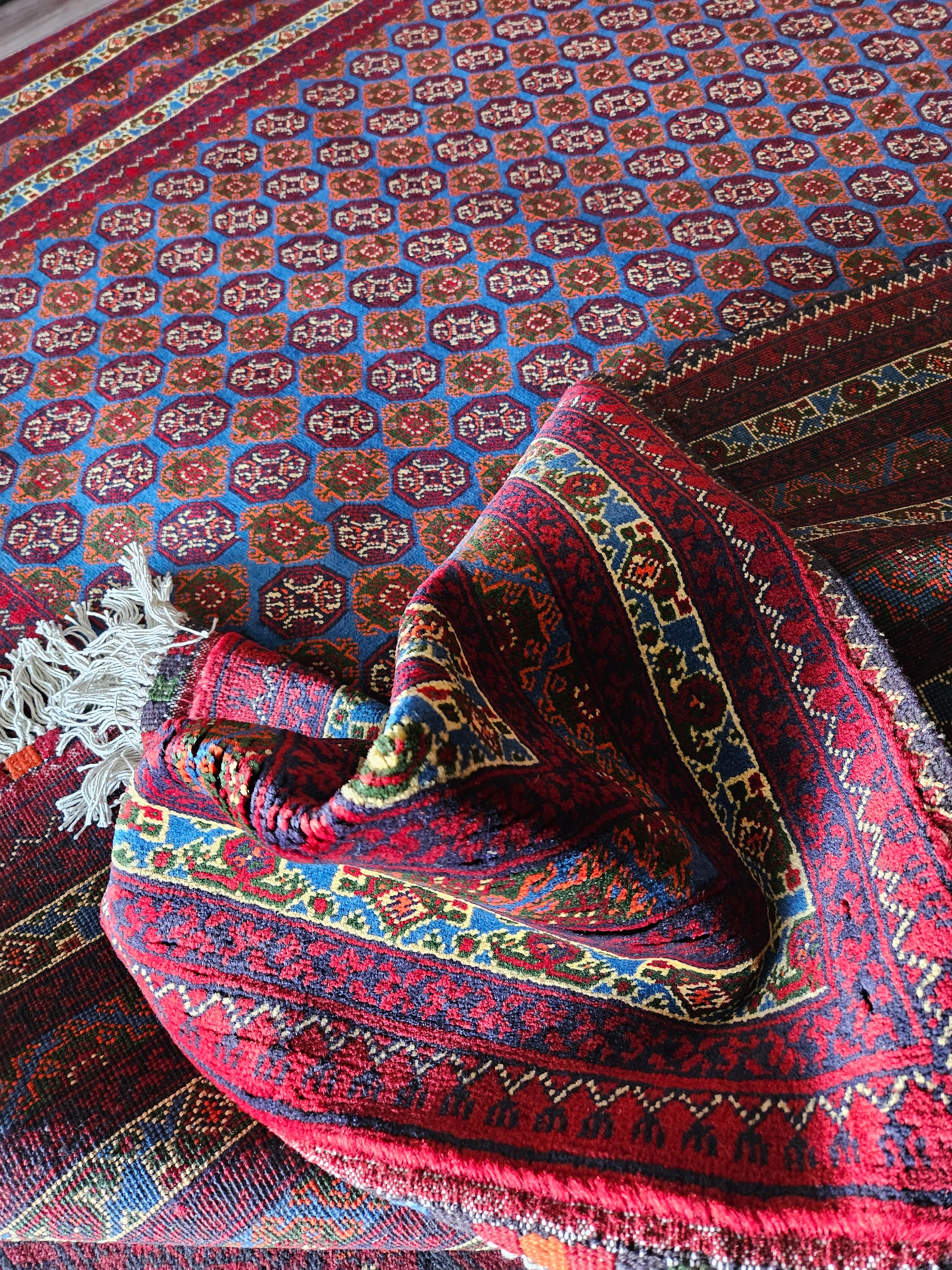 Handmade afghan bokhara brand new large red blue area rug, tribal rug, red persian carpet, living room rug, turkish style, mowrigol