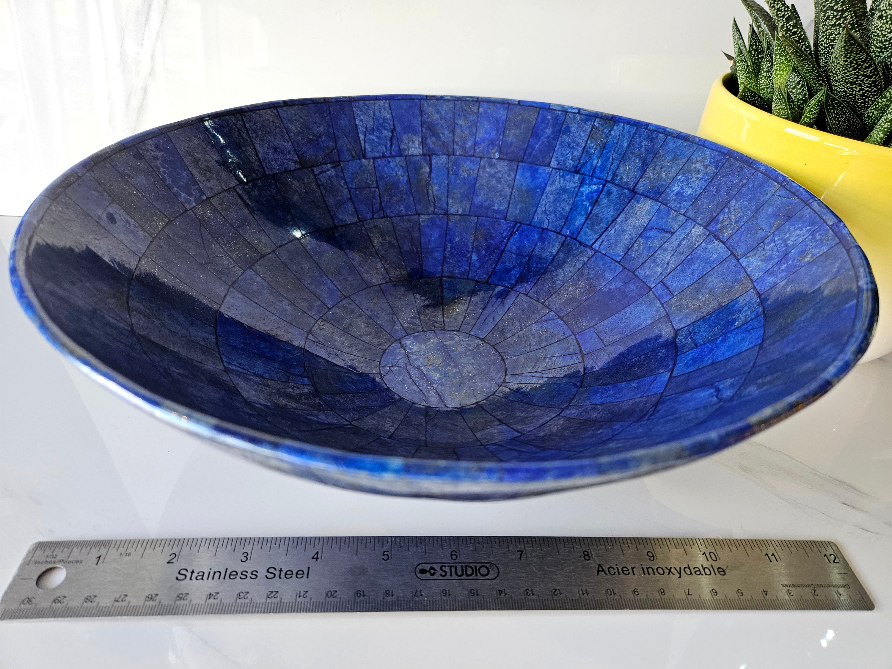 30 Cm Hand Crafted Lapis Lazuli Bowl Ovel Shape Stunning Royal Blue Color Handmade bowl from Badakhshsan Afghanistan