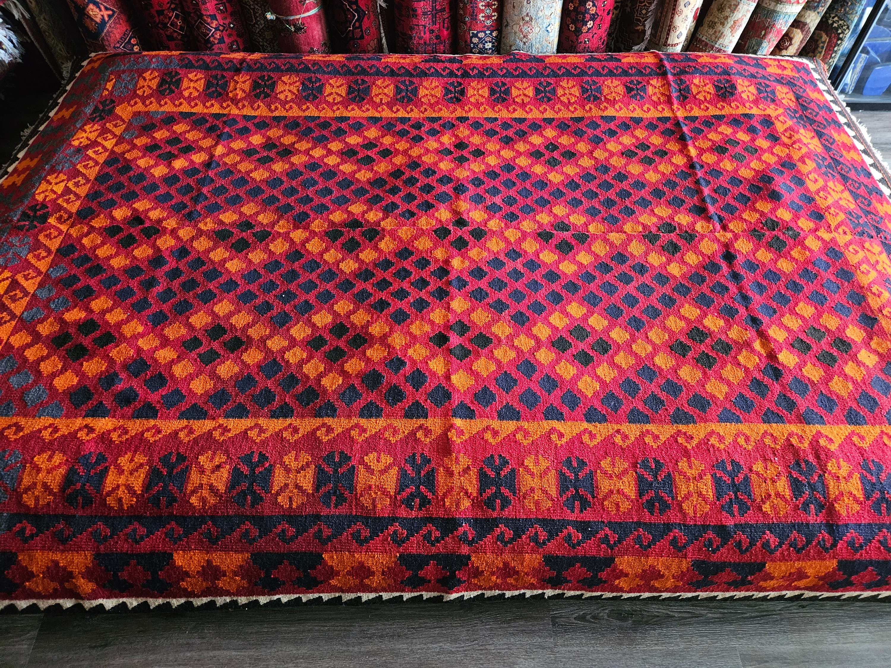 9'11x7'2 ft Soft Well-made Afghan Maimana Rug Kitchen Office, Carpet Flat Woven Kilim Rug Handwoven Flat woven Kilim Rug