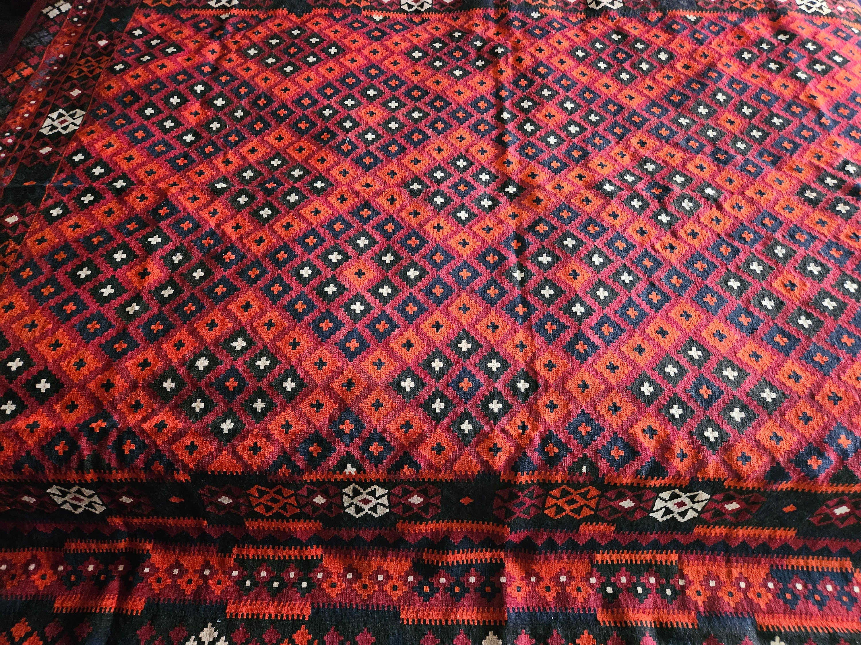8X11 kilim rug, Orange Handmade kilimrug, sheepskin rug, persian rug, hand made rug, afghan kilimrug, flat voven rug Geometric Afghan kilim