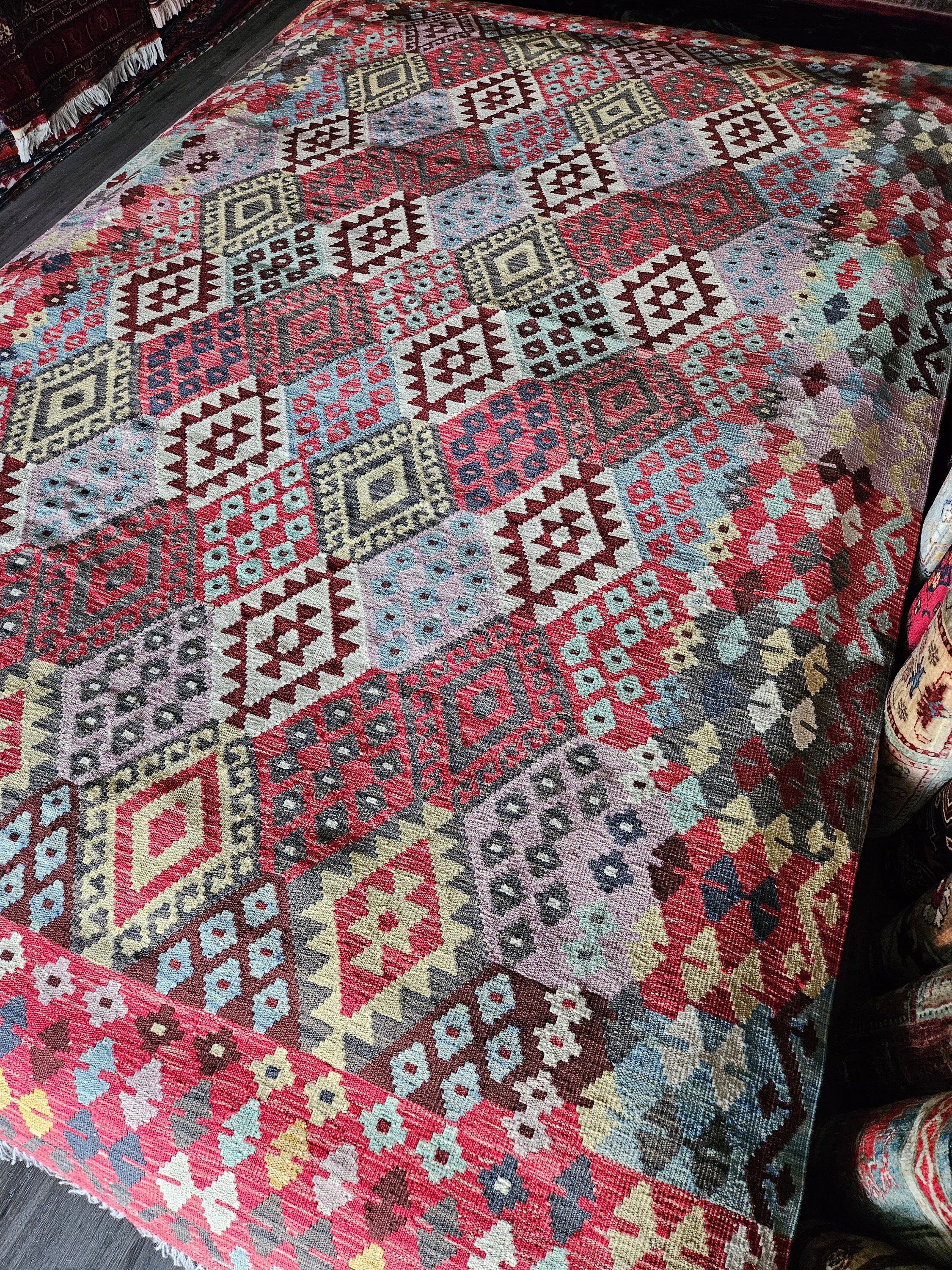 kilim rug, Afghan colorful floor rug, bokhara rug, Turkish kilim, sheepskin rug, Persian rug, hand made rug, Afghan killing, flat voven rug