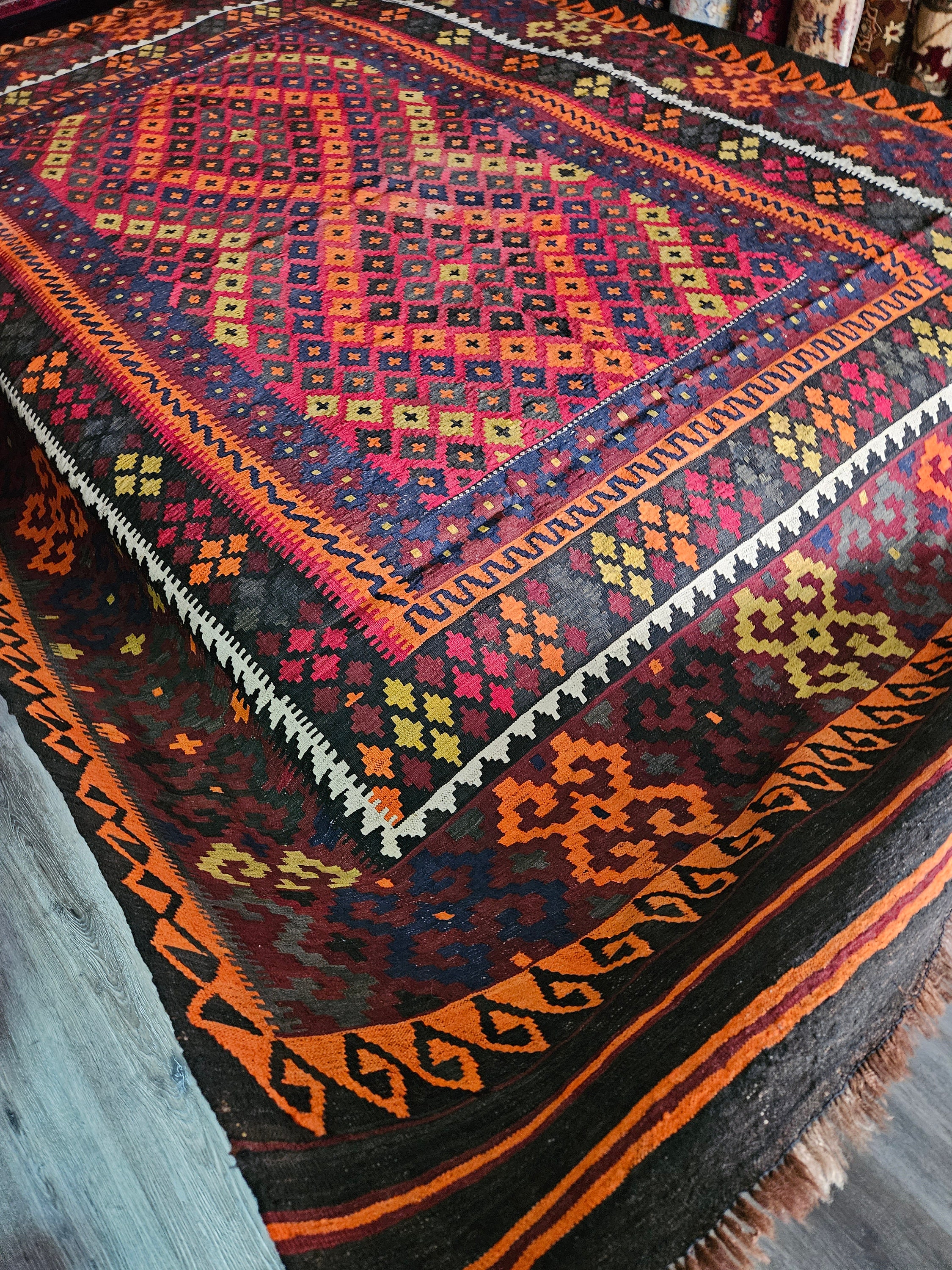 8X12 kilim rug, Orange Handmade kilimrug, sheepskin rug, persian rug, hand made rug, afghan kilimrug, flat voven rug Geometric Afghan kilim