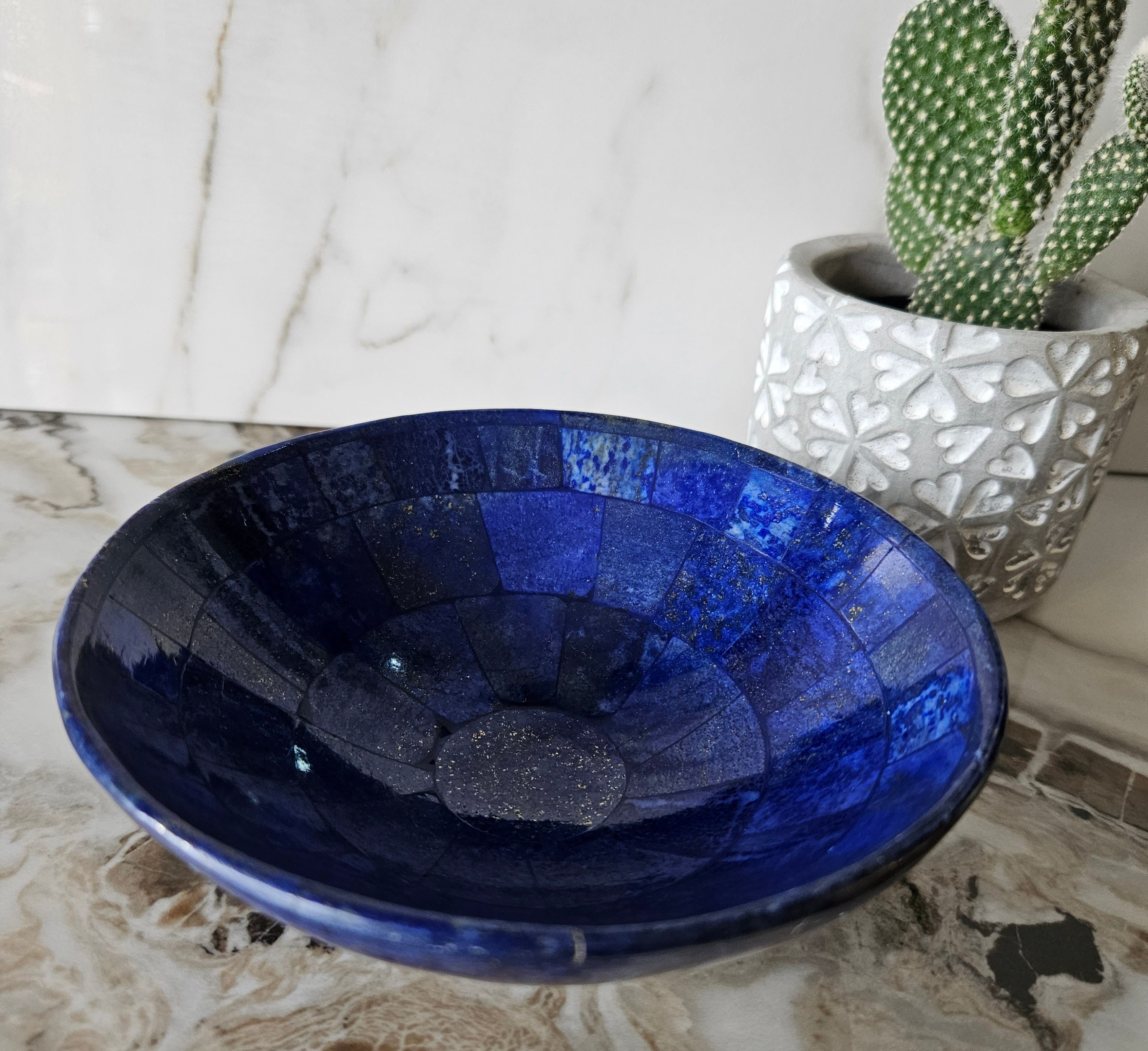 13 CM Hand Crafted Lapis Lazuli Bowl Ovel Shape Stunning Royal Blue Color Handmade bowl from Badakhshsan Afghanistan, Lapis Lazuli Decor