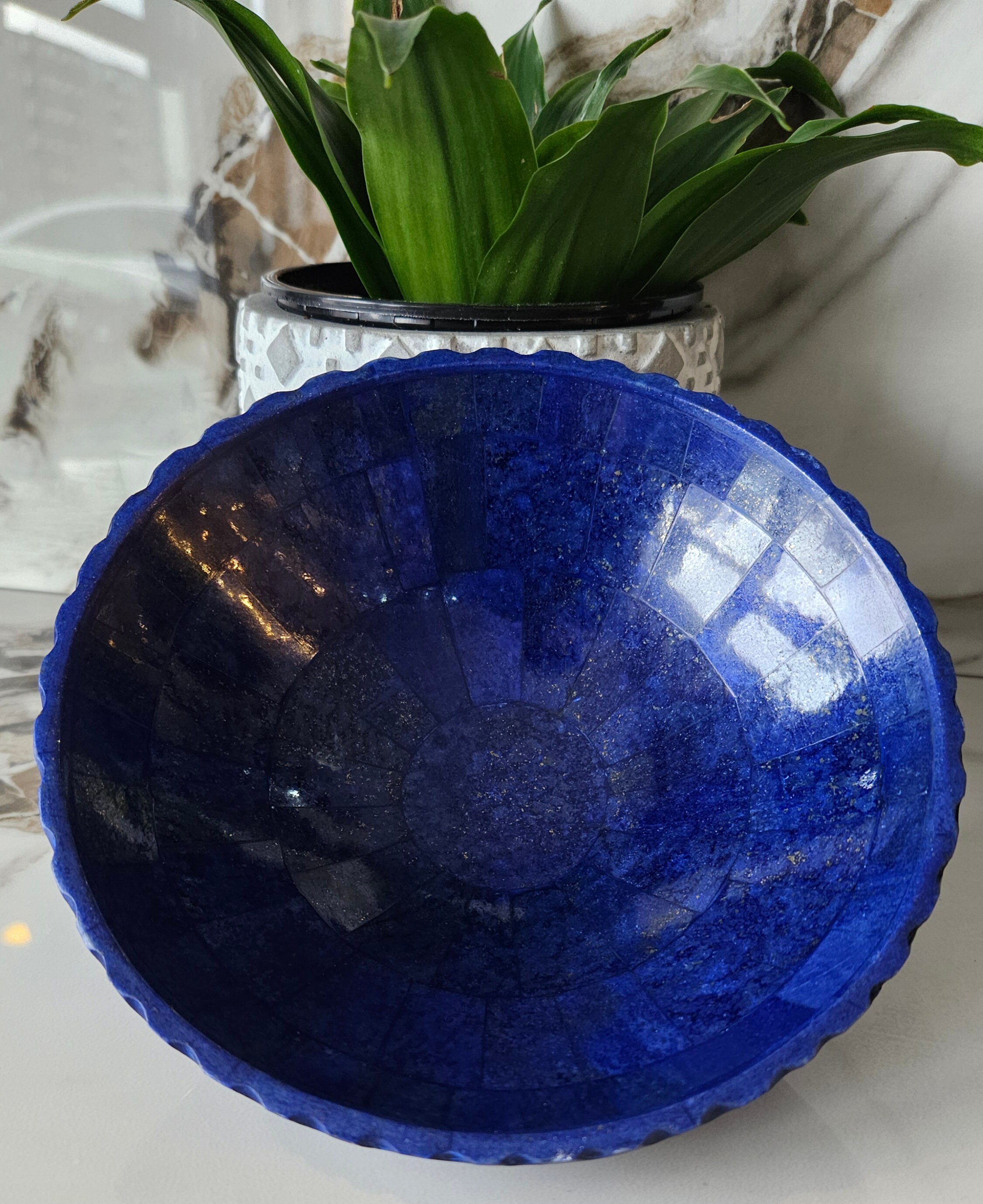 16 CM Hand Crafted Lapis Lazuli Bowl Ovel Shape 10 Cm Stunning Royal Blue Color Handmade bowl from Badakhshsan Afghanistan