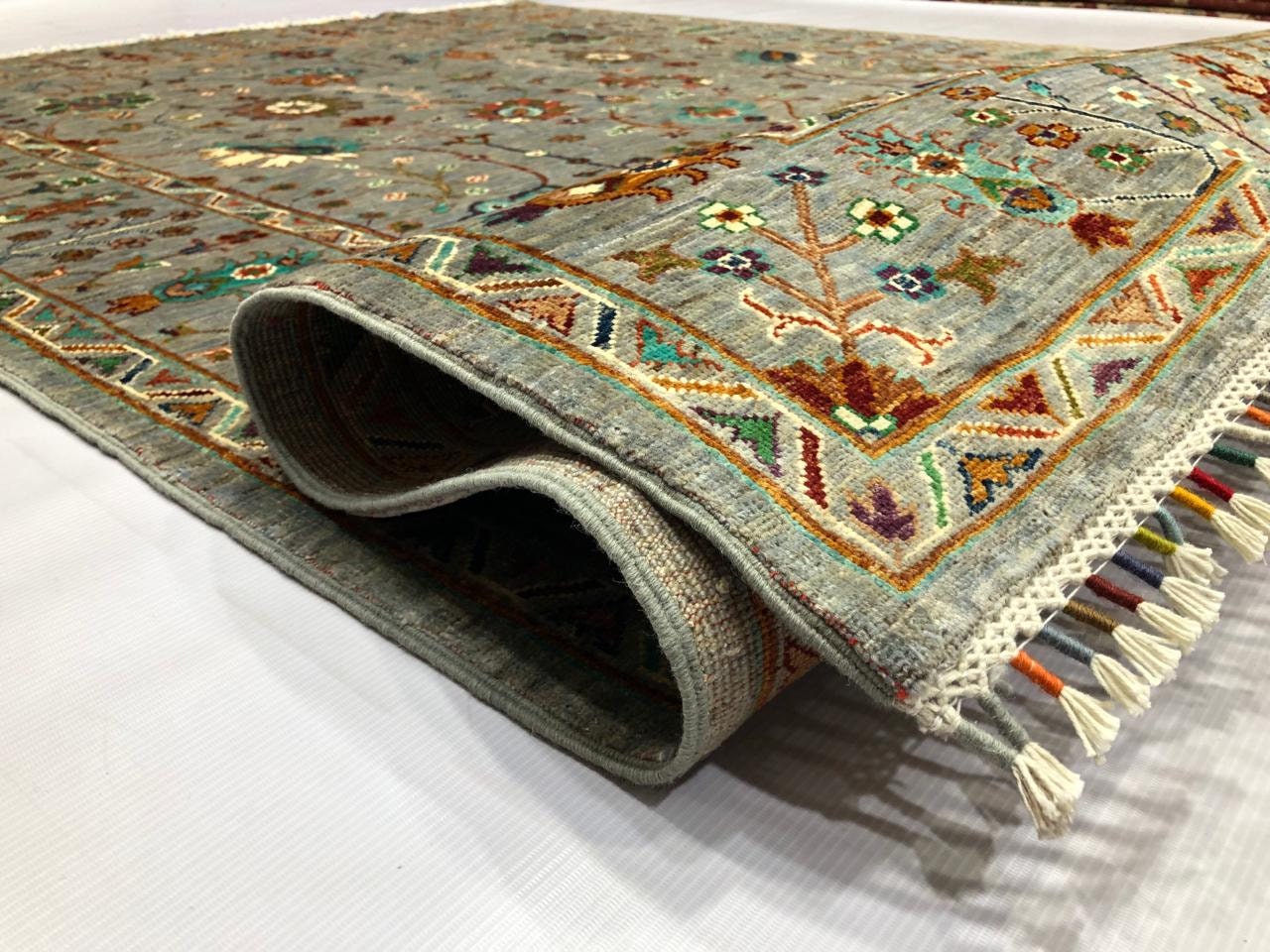 10x7 Feet Top Quality Mamluk Handmade Afghan Rug, Persian Designed from Tribal Ghazni | Living room Carpet, Green Neon Colored